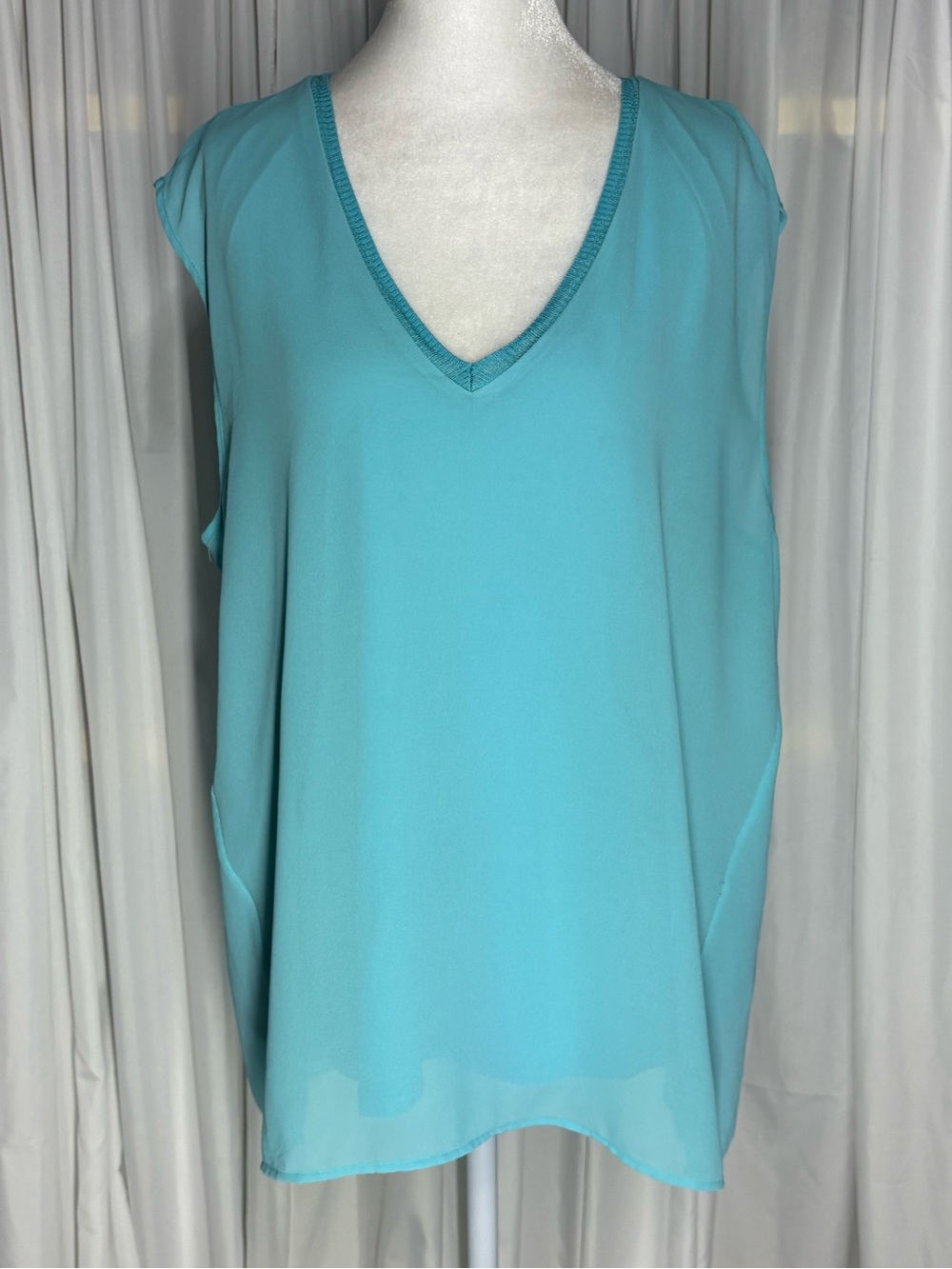 Michael Kors Turquoise Blue Chiffon V-Neck Tank Top Lined Size XL